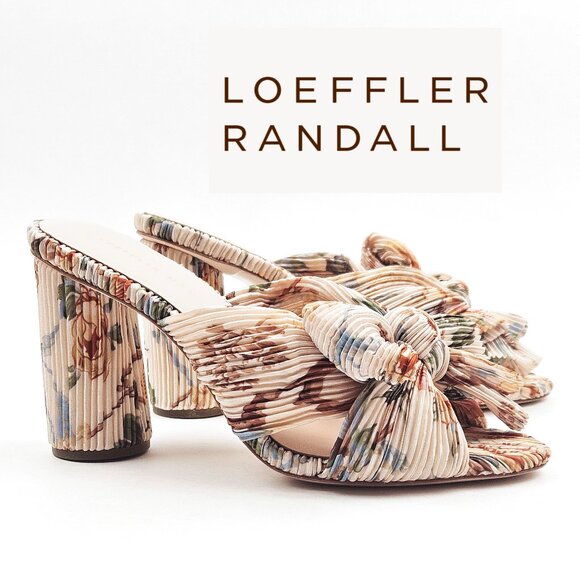 Loeffler Randall Penny Pleated Knot Mule Cream Botanical Floral - Picture 1 of 9